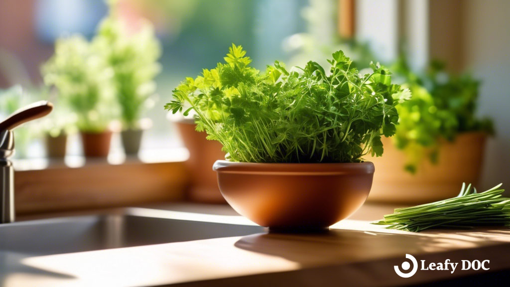 Fresh herbs, cutting board, and mortar and pestle on a sunlit kitchen countertop, perfect for cannabis cooking tips