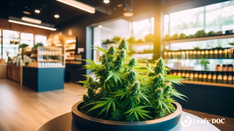 Modern cannabis retail store with large windows allowing in bright natural light creating a welcoming atmosphere for customers