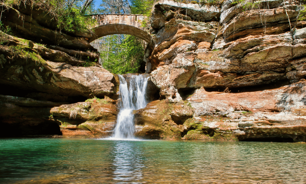 Upper Falls Hocking Hills State Park Ohio waterfall among rocks is a great place to visit after getting your medical card