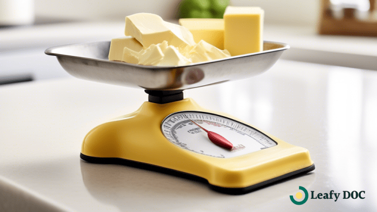 Close-up photo of a kitchen scale displaying a perfect balance of a quarter pound (4 ounces) of butter in vibrant natural light - How Many Ounces Are In A Quarter Pound - A Guide