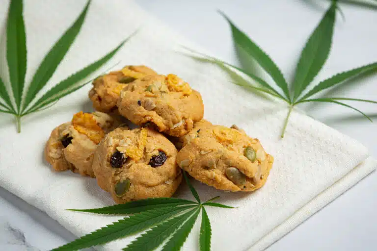 how to recover from edibles with cookies on a plate and cannabis leaves