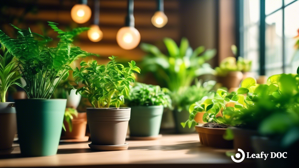 Indoor gardening tips: A sunny indoor space filled with thriving green plants, gardening tools, and pots under bright natural light