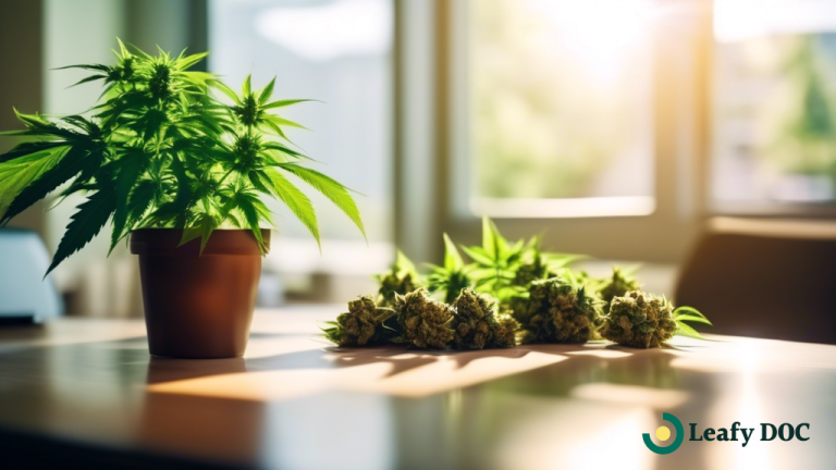 Alt text: Bright and inviting medical marijuana doctor's office with large windows letting in natural light, showcasing a clean and professional environment.