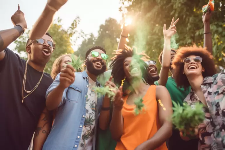 people celebrating with marijuana leafy doc